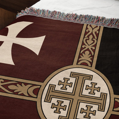 MyDesigns Ancient Orders I Burgundy jacquard woven blanket