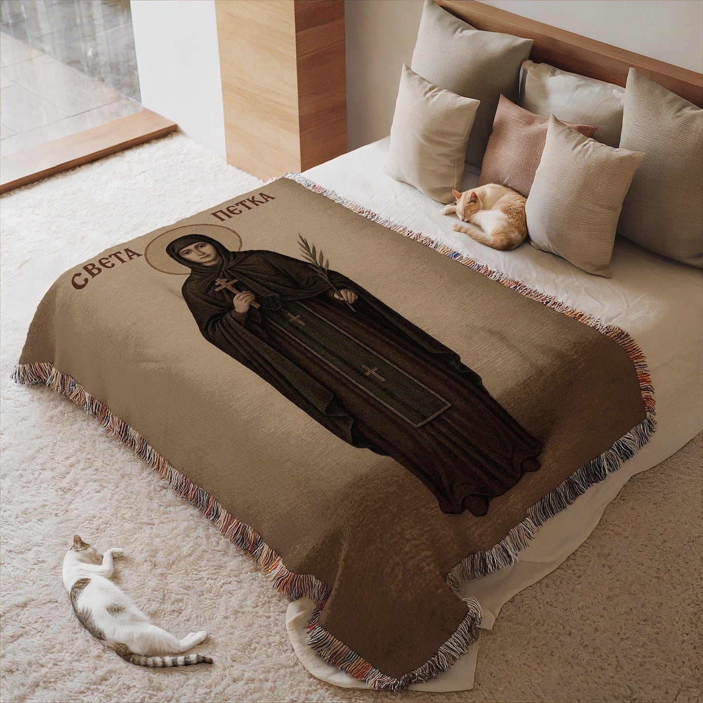 Religious Icon Blanket Depicting Saint for Sleeping