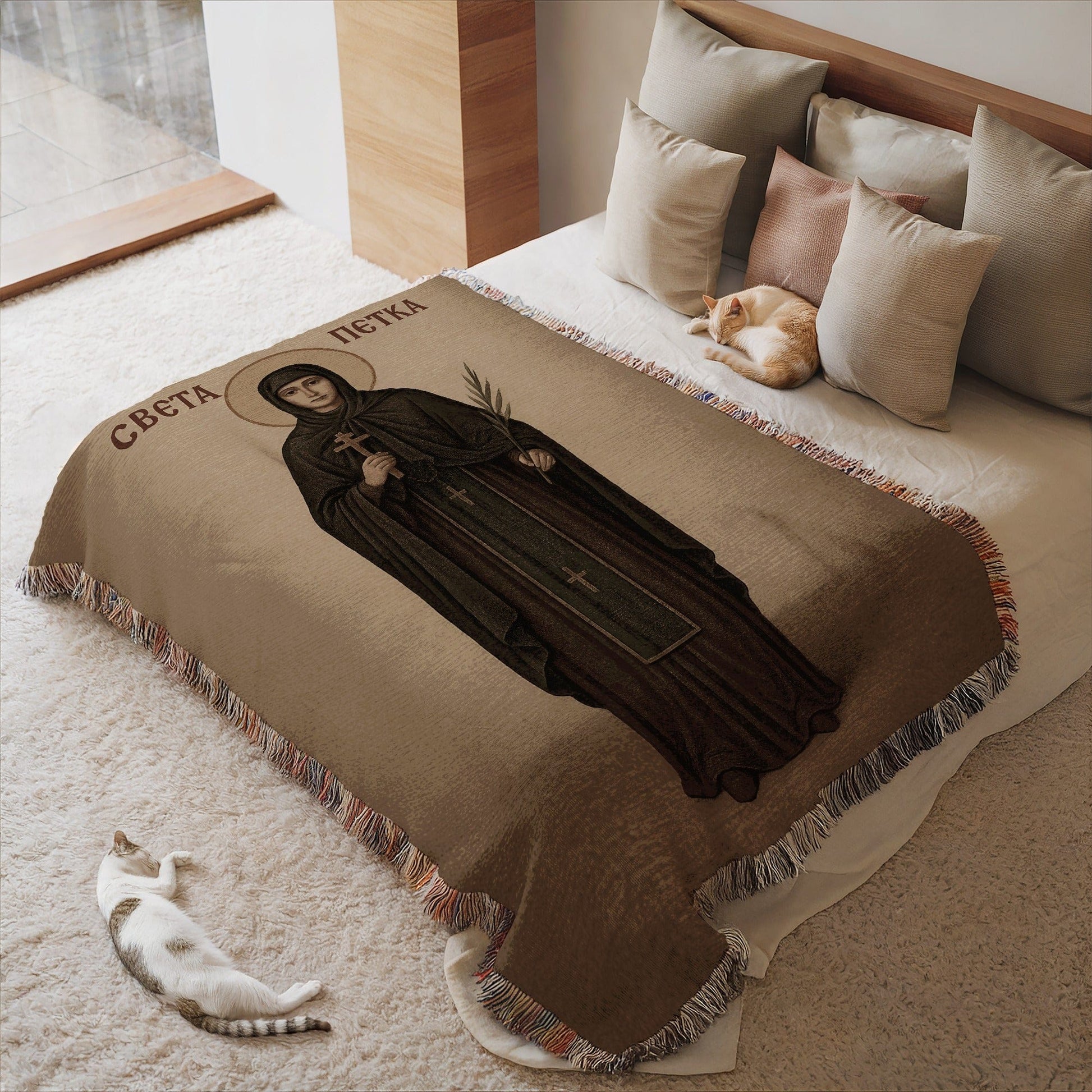 Religious Icon Blanket Depicting Saint for Sleeping