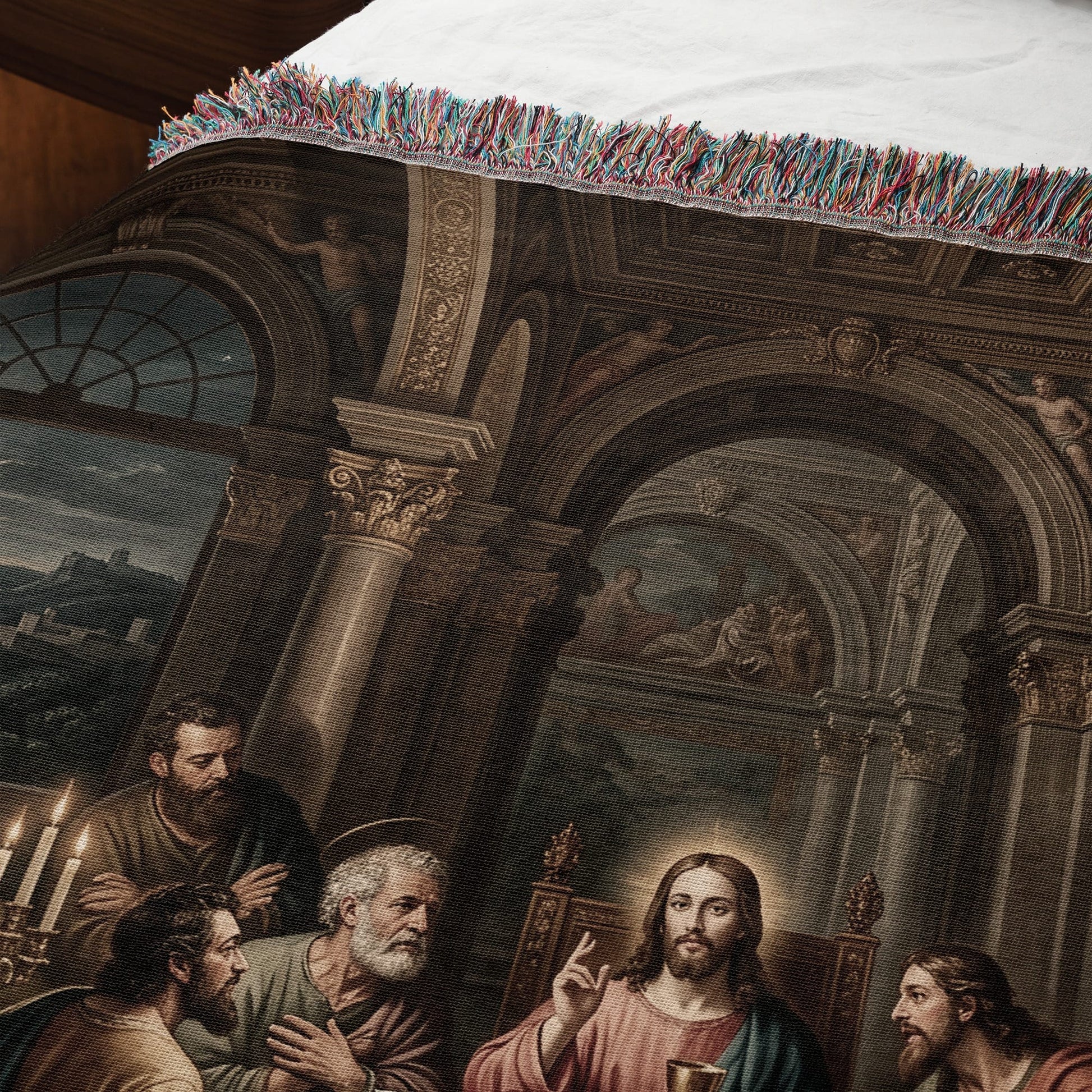 MyDesigns Holy Eucharist Wall Hanging – Last Supper with Chalice and Candles, Woven Blanket jacquard woven blanket