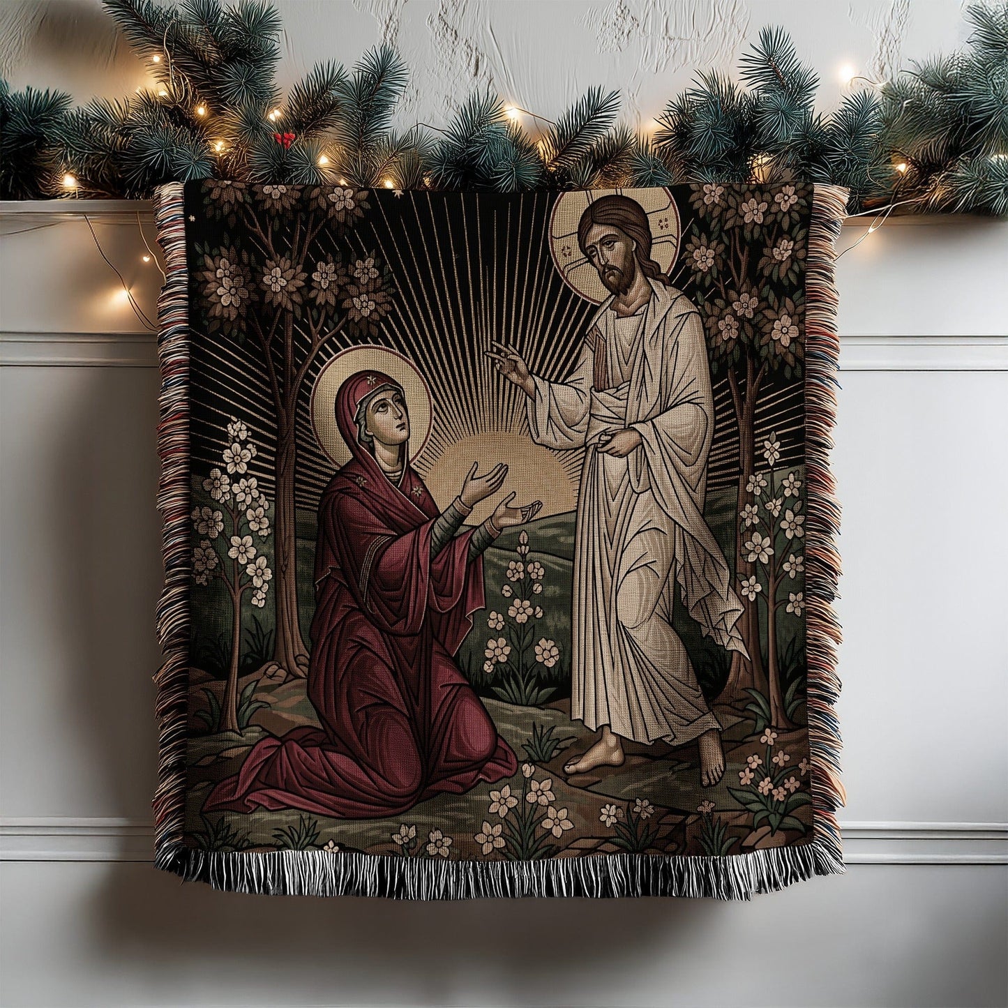 Religious Scene Throw Blanket with Jesus and Mary