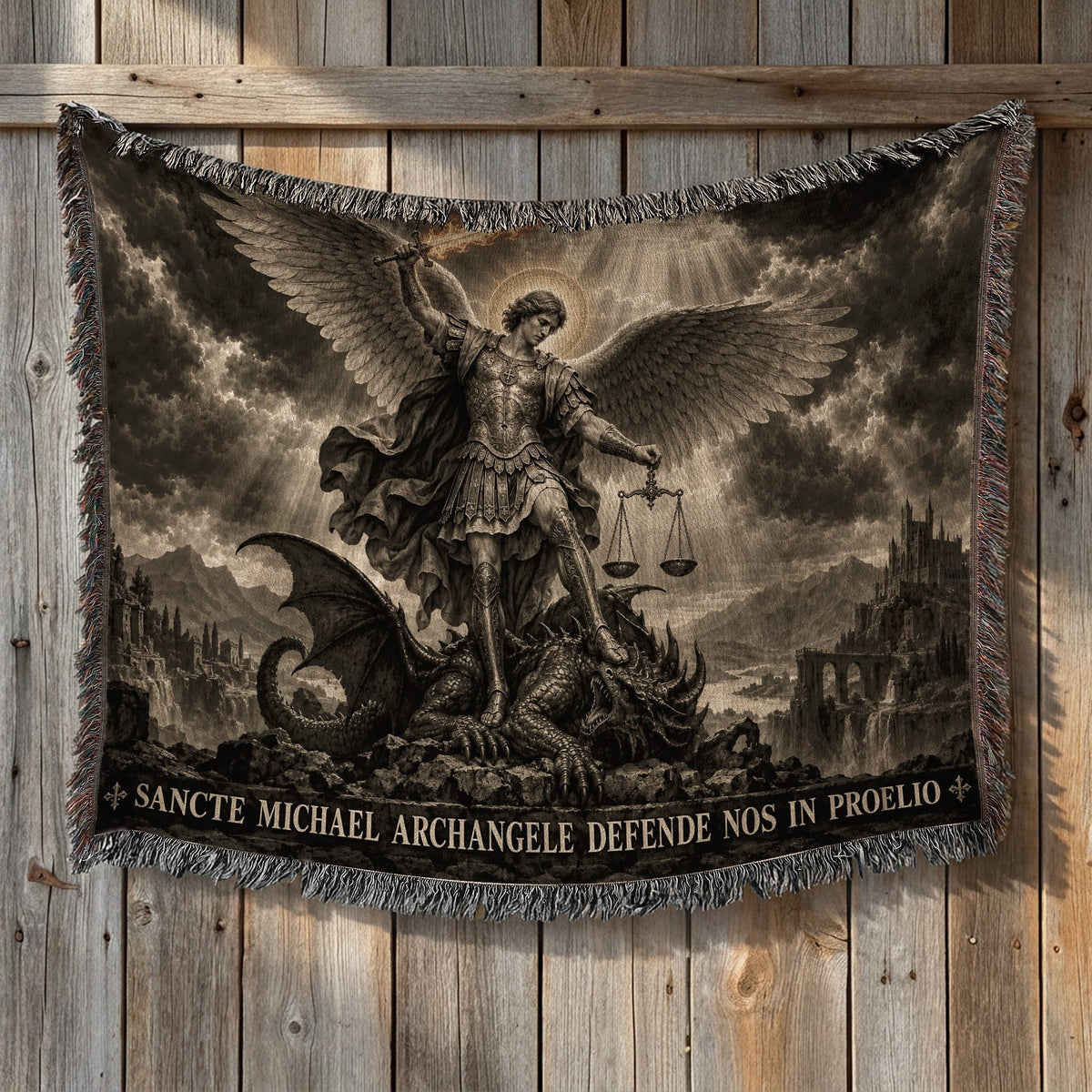 CalmNestStyle Saint Michael Defend Us in Battle jacquard woven blanket