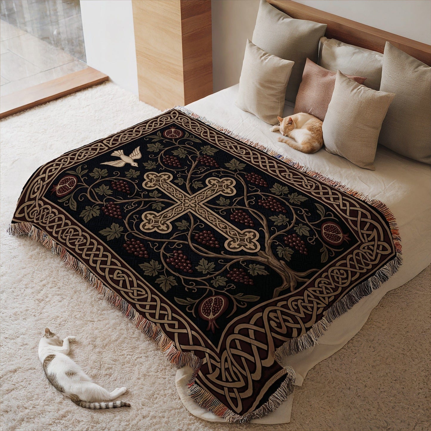 Elegant Cross Vine Motif Blanket with Intricate Design