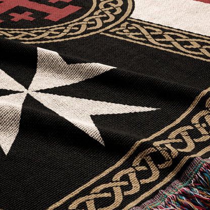 MyDesigns Medieval Blanket with Saint Lazarus Cross – Templar Hospitaller Jerusalem Woven Throw jacquard woven blanket