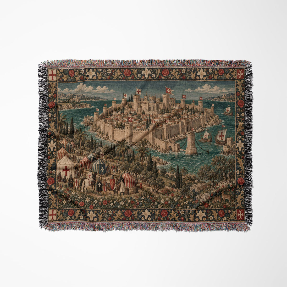 CalmNestStyle Harbor Fortress I Crusader Camp by the Sea jacquard woven blanket