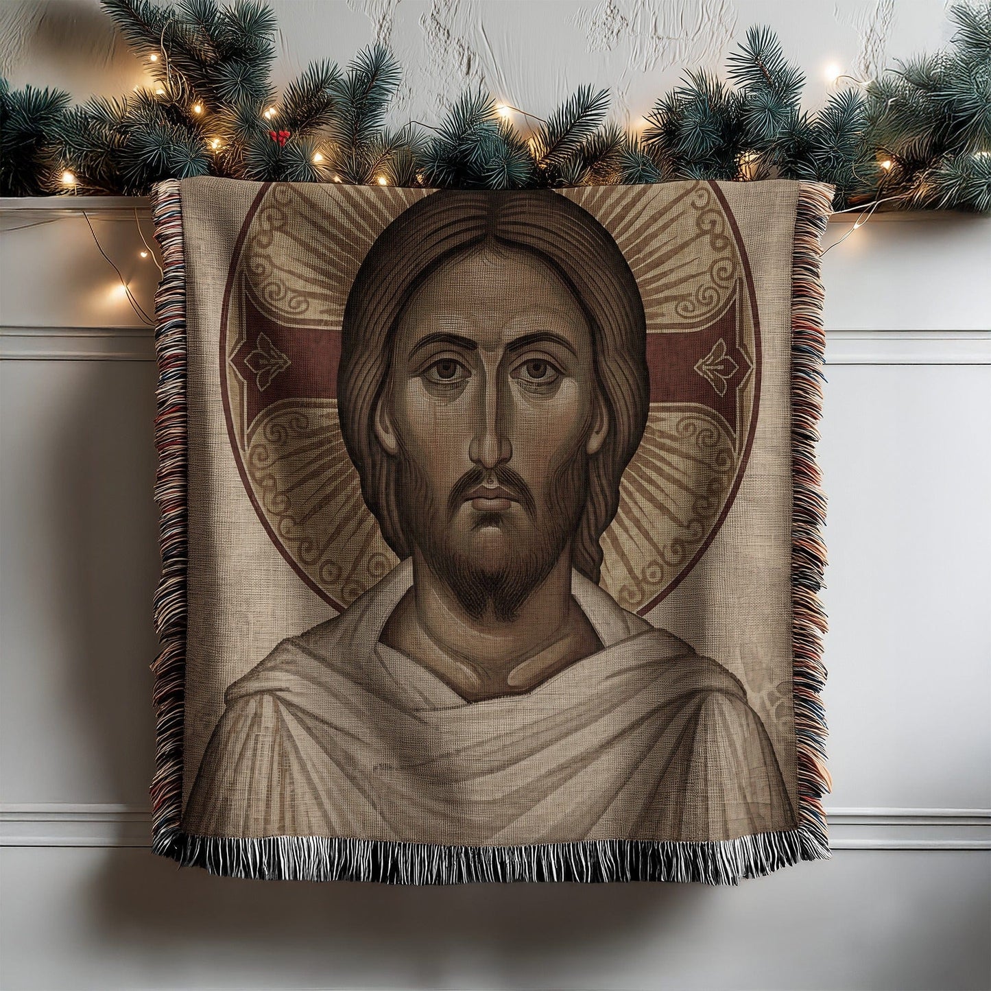 Illuminated Jesus Woven Blanket Home Decor Accessory