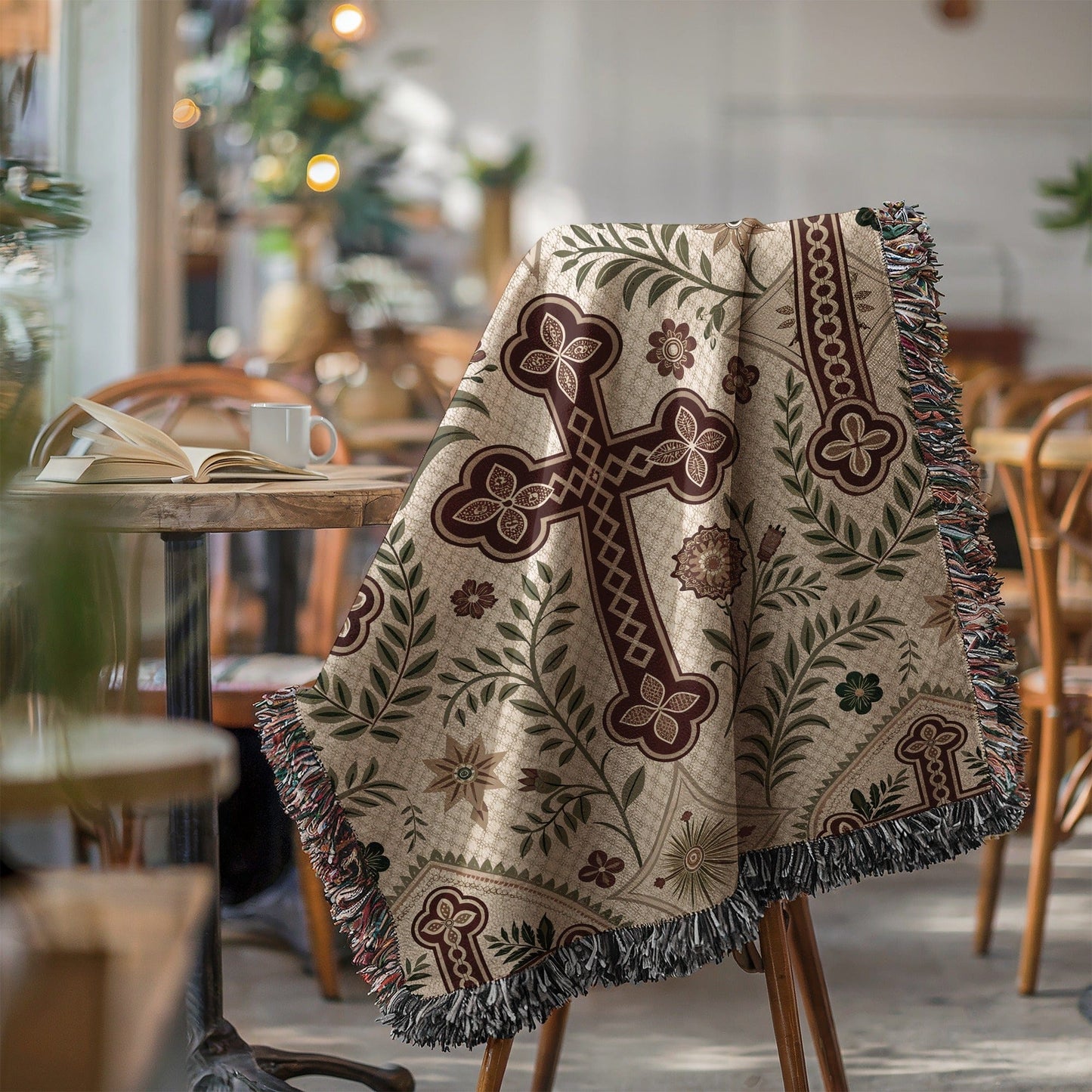 Floral Cross Patterned Decorative Throw Blanket