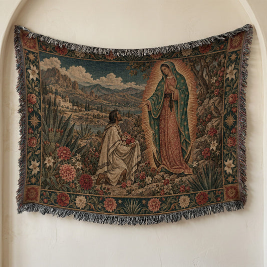 CalmNestStyle Our Lady of Guadalupe at Tepeyac jacquard woven blanket