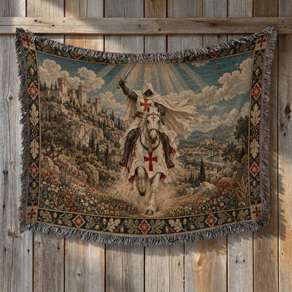 CalmNestStyle The Templar Charge Knight on a White Horse jacquard woven blanket