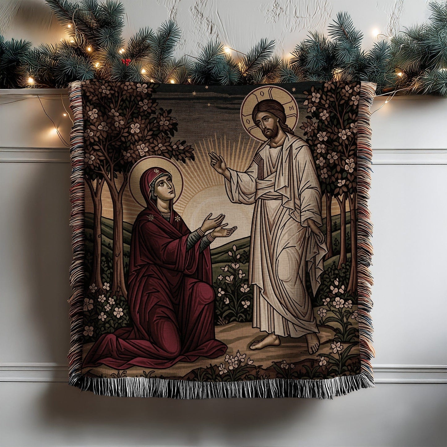 Religious Tapestry with Sacred Imagery Blanket