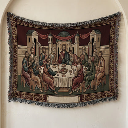 MyDesigns Crimson Gold Mystical Supper Landscape Tapestry - Byzantine Icon jacquard woven blanket