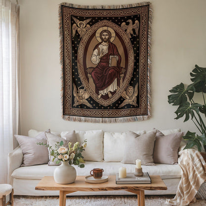 Artistic Religious Tapestry of Jesus Christ and Angels