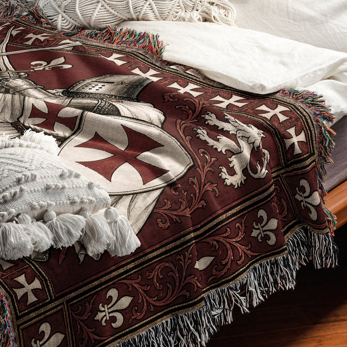 MyDesigns Medieval Blanket – Two Templar Knights Crossing Swords Woven Throw jacquard woven blanket