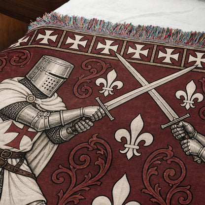 MyDesigns Knight Duel Woven Blanket – Knights Templar Sword Fight Medieval Throw jacquard woven blanket