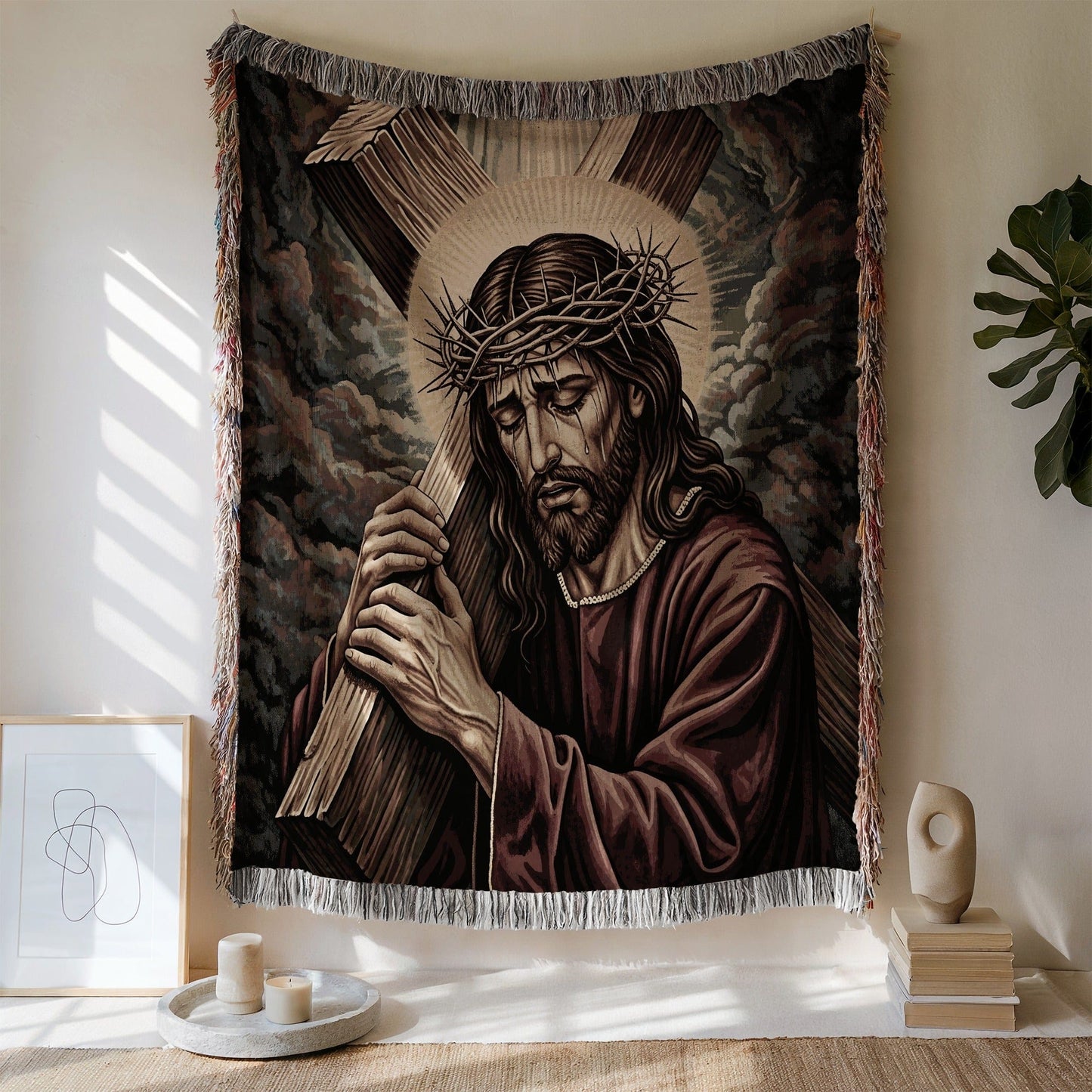 Jesus Carrying Cross Wall Art Tapestry