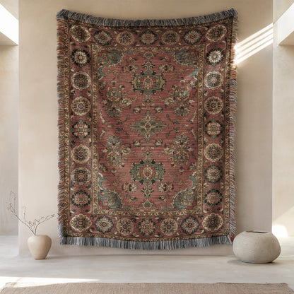 Ornate Floral Bohemian Tapestry with Fringe Details