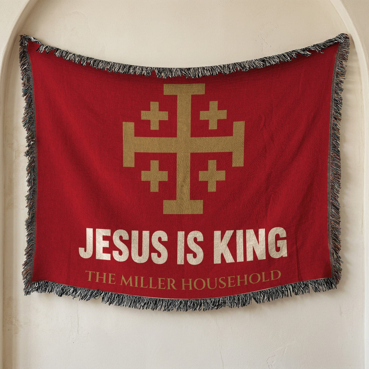 CalmNestStyle Jesus Is King Jerusalem Cross Woven Blanket jacquard woven blanket