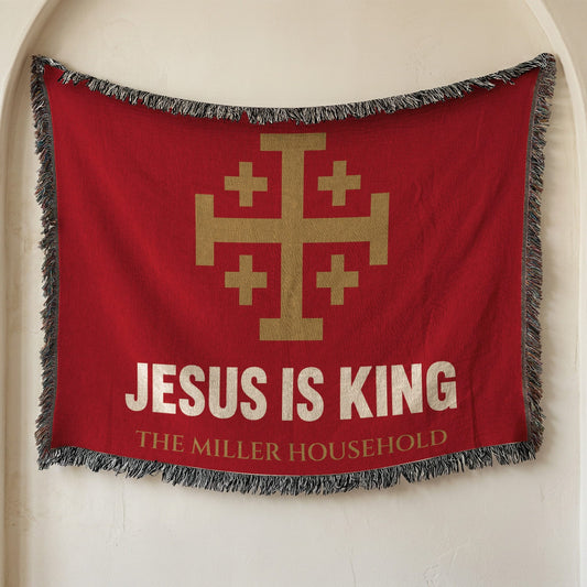 CalmNestStyle Jesus Is King Jerusalem Cross Woven Blanket jacquard woven blanket