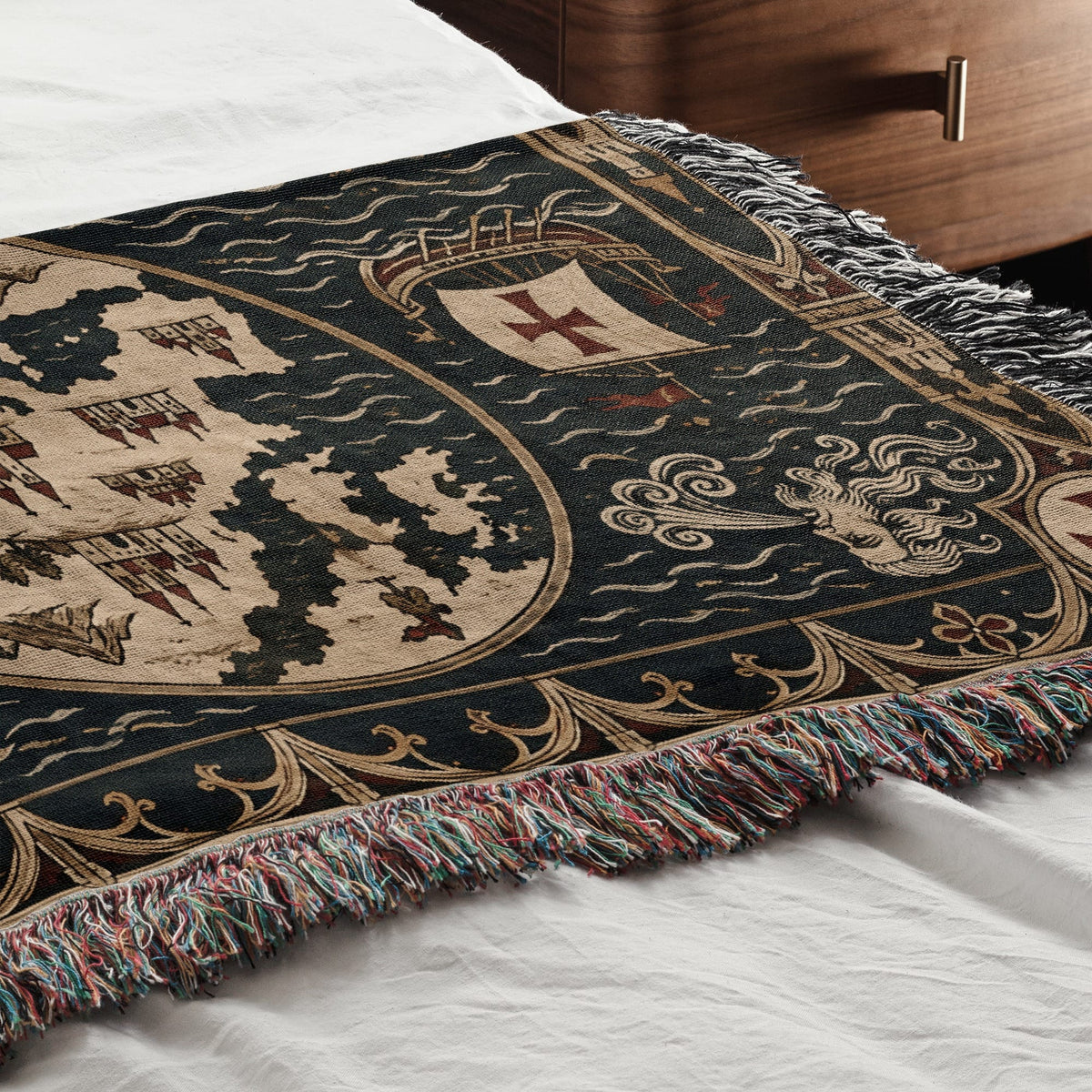 CalmNestStyle Mappa Mundi I Ships and Sea Monsters jacquard woven blanket