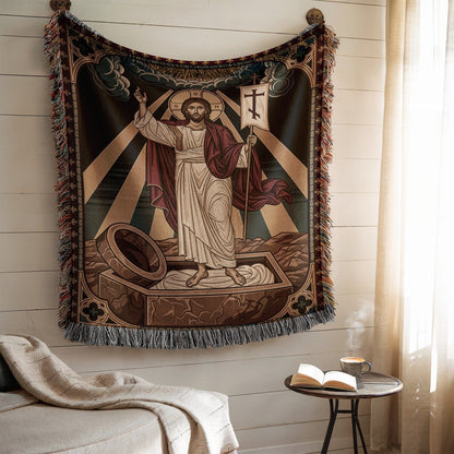 Religious Tapestry Art with Jesus Resurrection Design