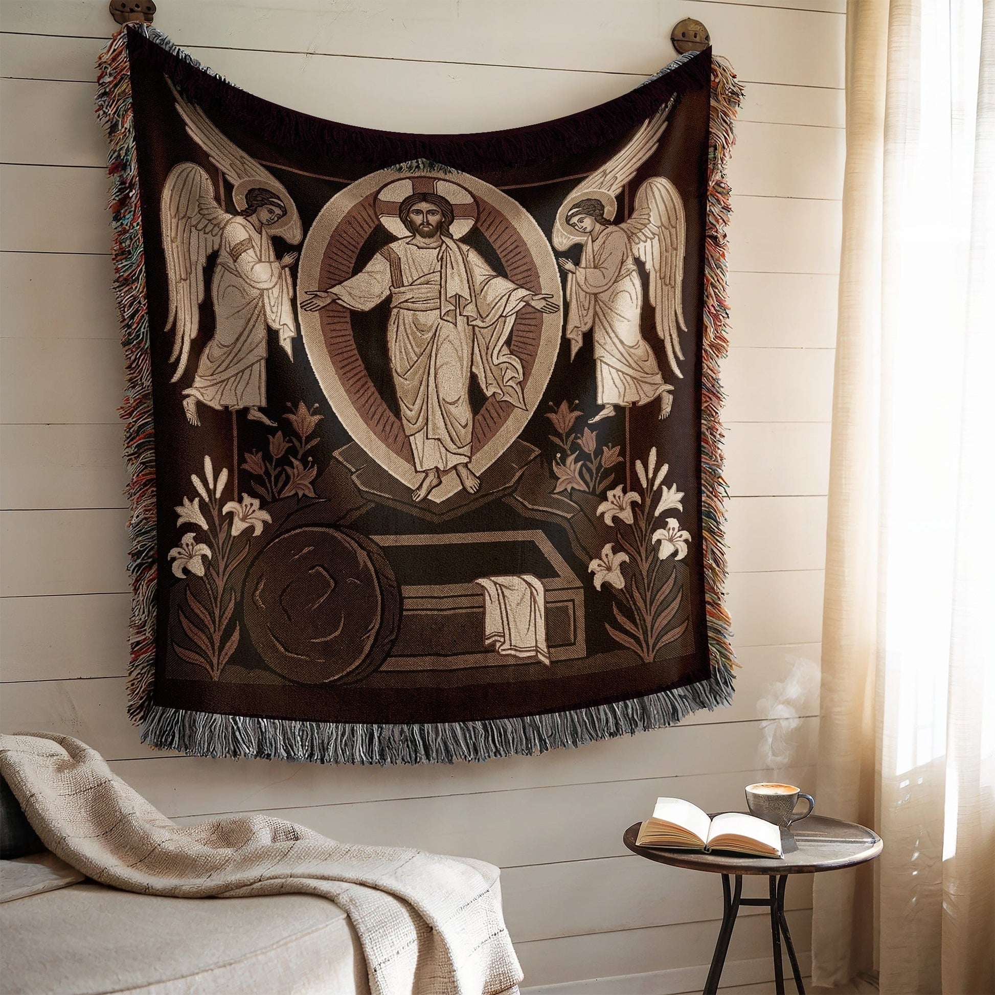 Religious Tapestry Featuring Jesus and Angels Decor