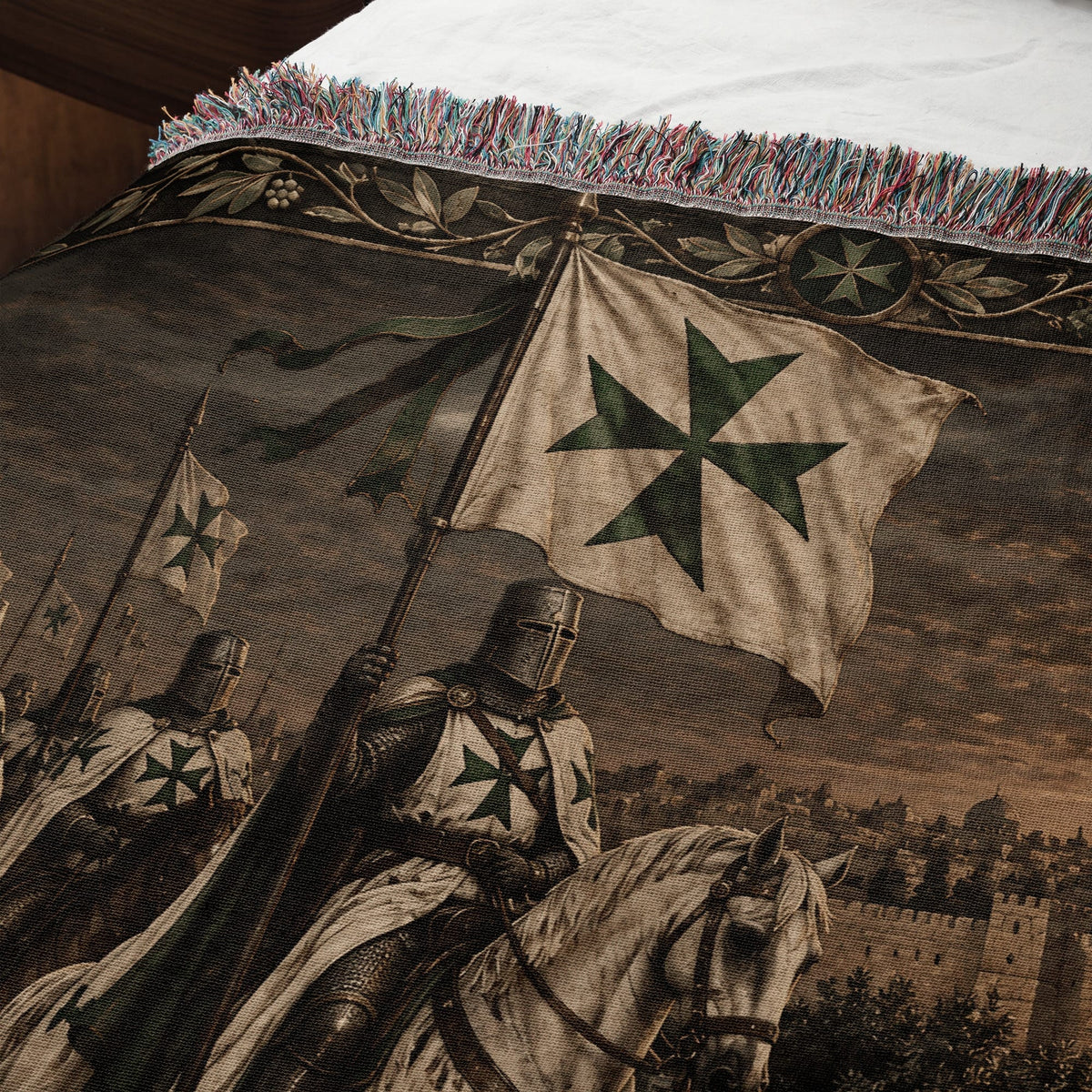 MyDesigns Saint Lazarus I Green Maltese Cross at Jerusalem jacquard woven blanket