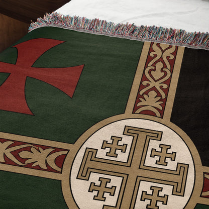 MyDesigns Ancient Orders I Forest Green jacquard woven blanket