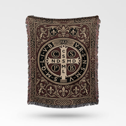 CalmNestStyle Sacred Benedict Medal Christian Heritage Woven Blanket jacquard woven blanket