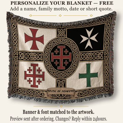 MyDesigns Medieval Tapestry Woven Throw – Saint Lazarus Green Cross & Crusader Orders Blanket jacquard woven blanket