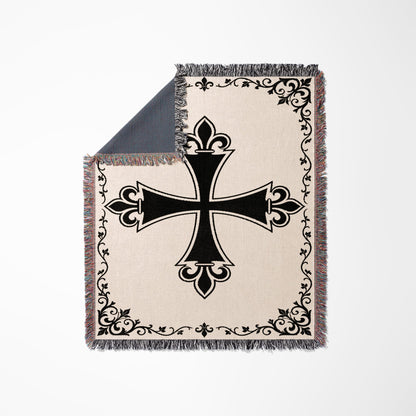 CalmNestStyle Medieval Templar Cross Woven Blanket jacquard woven blanket