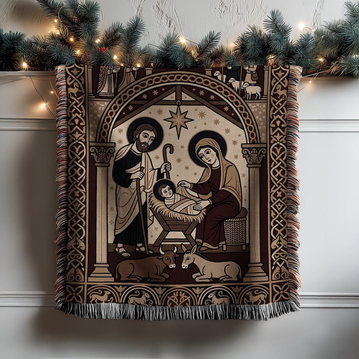 Christmas Nativity Scene Blanket with Holiday Design