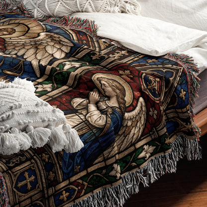 CalmNestStyle Saint Michael Stained Glass Prayer jacquard woven blanket