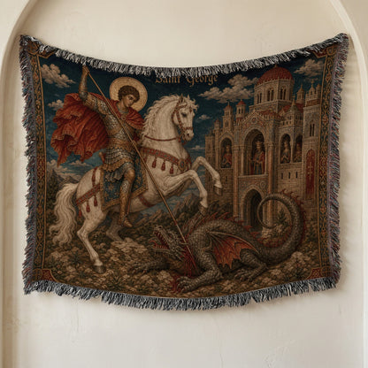 CalmNestStyle Saint George Icon With Gold Halo jacquard woven blanket
