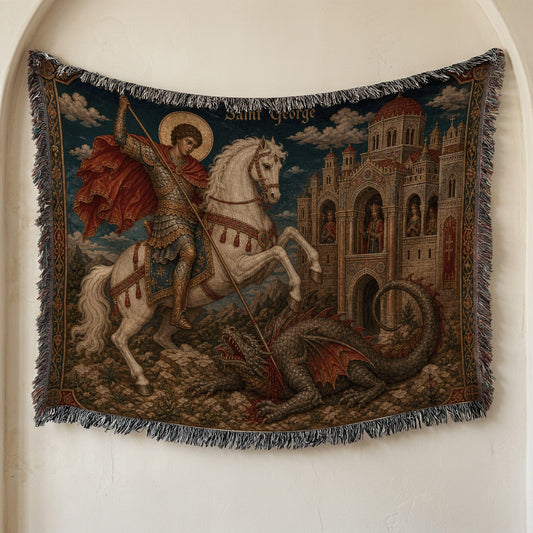 CalmNestStyle Saint George Icon With Gold Halo jacquard woven blanket
