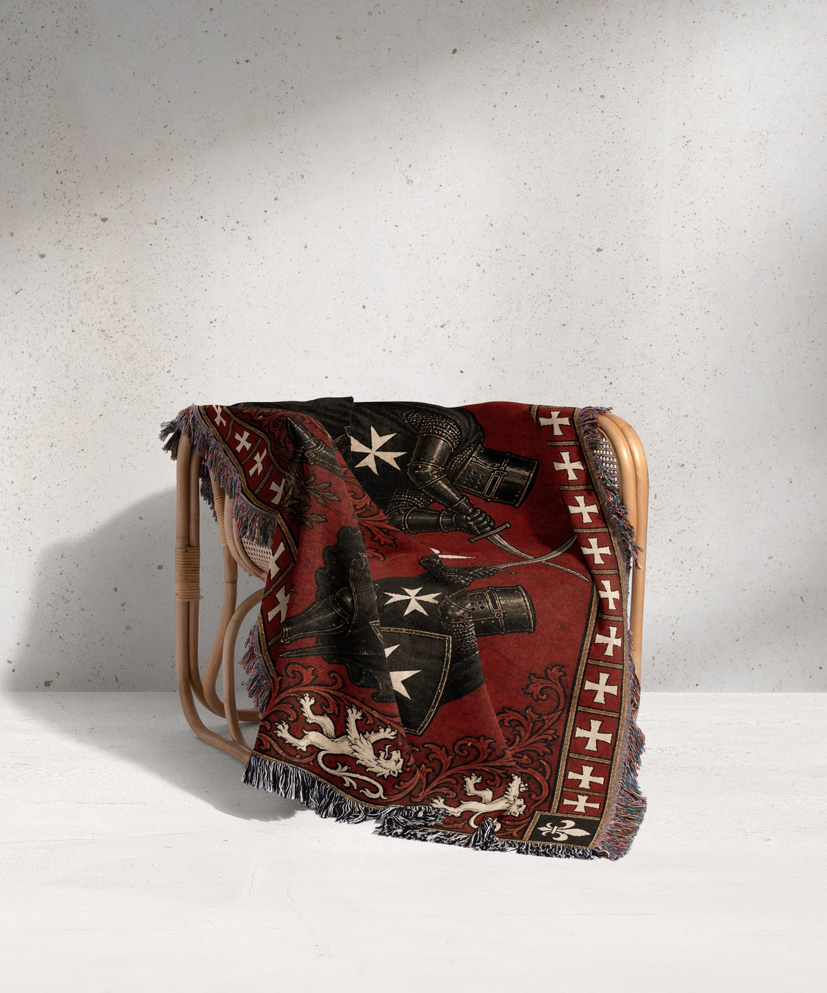 CalmNestStyle Hospitaller Knights Duel Red Fleur de Lis Woven Blanket jacquard woven blanket