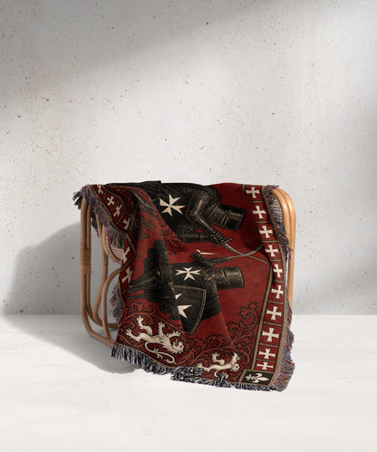CalmNestStyle Hospitaller Knights Duel Red Fleur de Lis Woven Blanket jacquard woven blanket