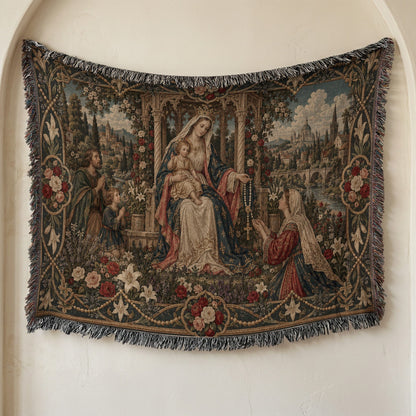 CalmNestStyle Our Lady of the Rosary jacquard woven blanket