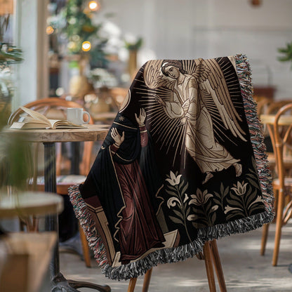 Angelic Scene with Religious Figures Woven Blanket