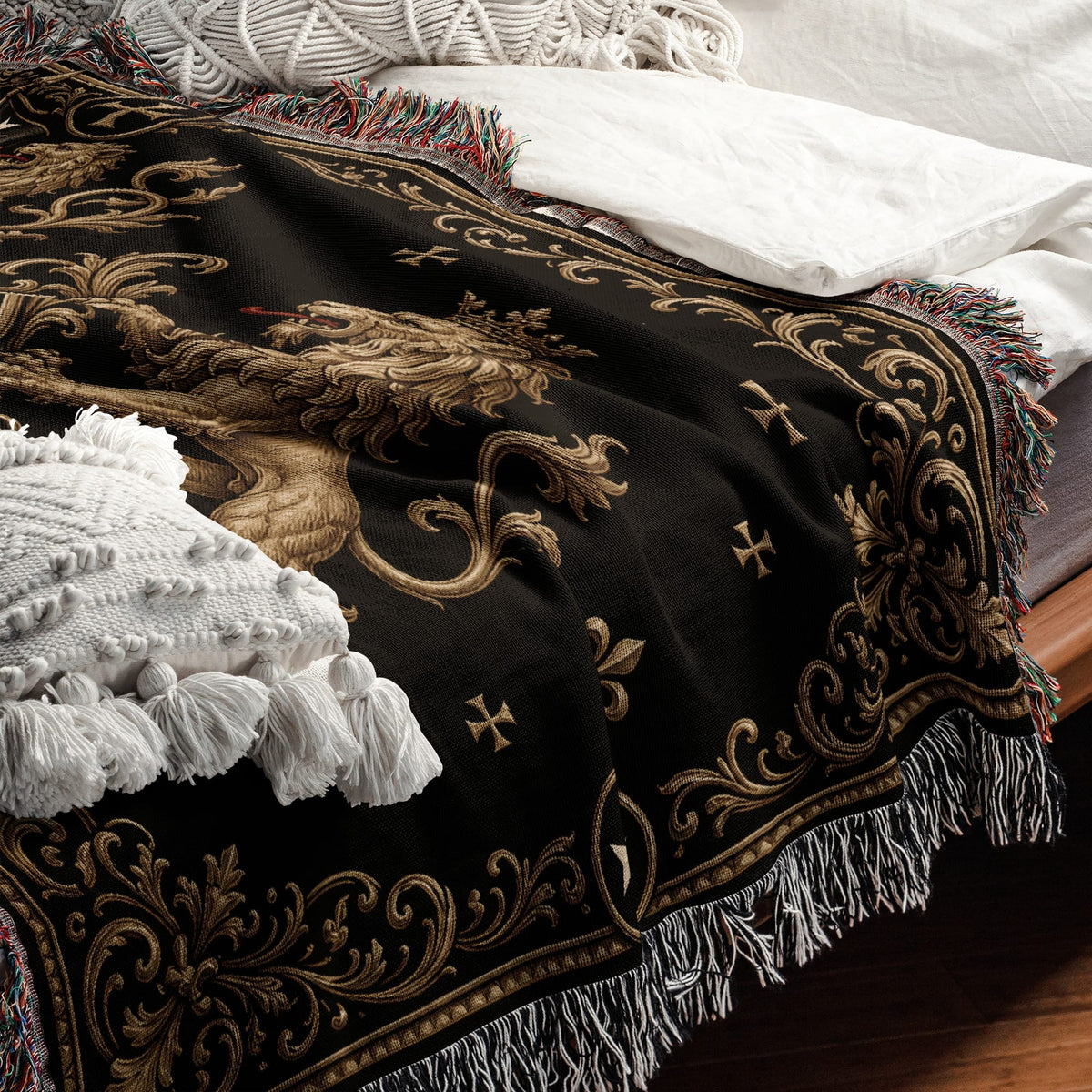 CalmNestStyle Order of Saint John Hospitallers Fleur de Lis Crest Woven Blanket jacquard woven blanket