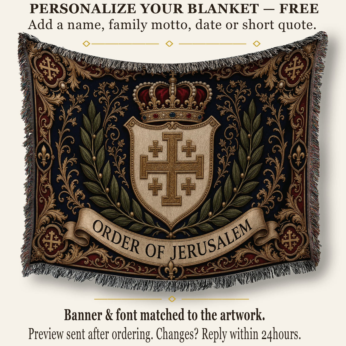 CalmNestStyle Order of Jerusalem Crest I Royal Navy jacquard woven blanket
