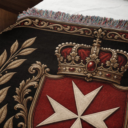 CalmNestStyle Order of Malta Crown and Gold Laurel Woven Blanket jacquard woven blanket