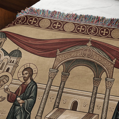 MyDesigns Orthodox Communion Horizontal Tapestry - Byzantine Altar Icon jacquard woven blanket