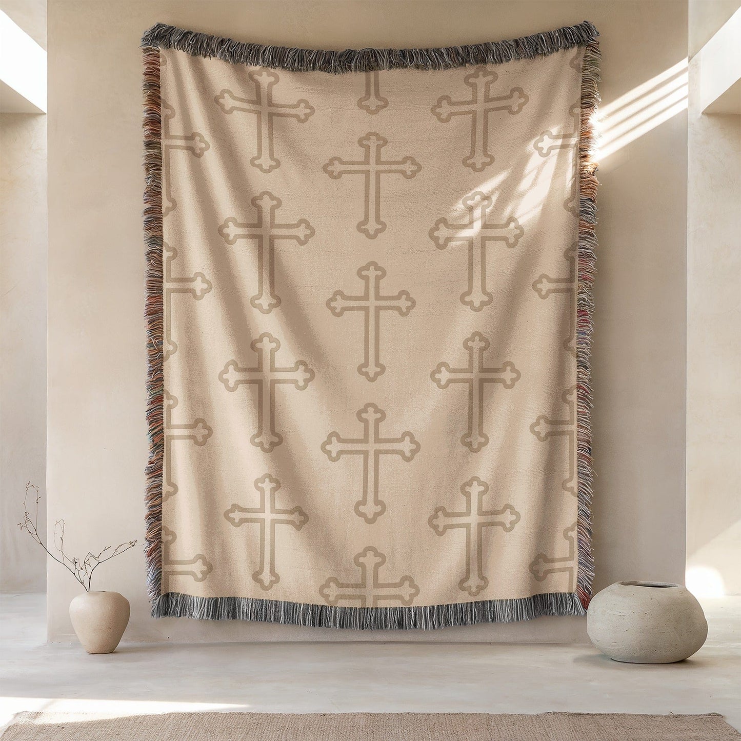 Cross Patterned Blanket with Fringed Edges product
