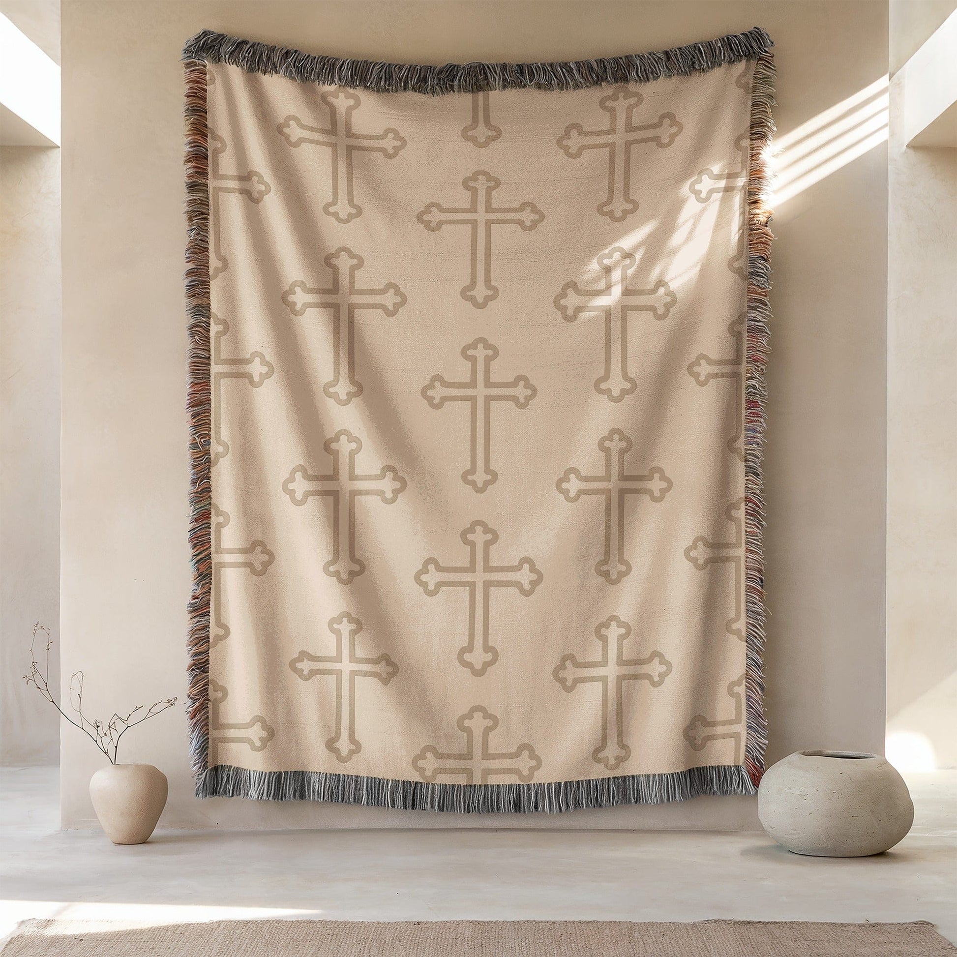 Cross Patterned Blanket with Fringed Edges product