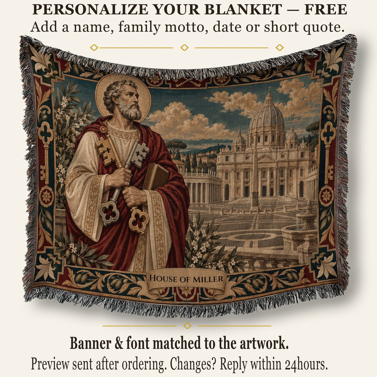 CalmNestStyle Saint Peter Prince of the Apostles jacquard woven blanket