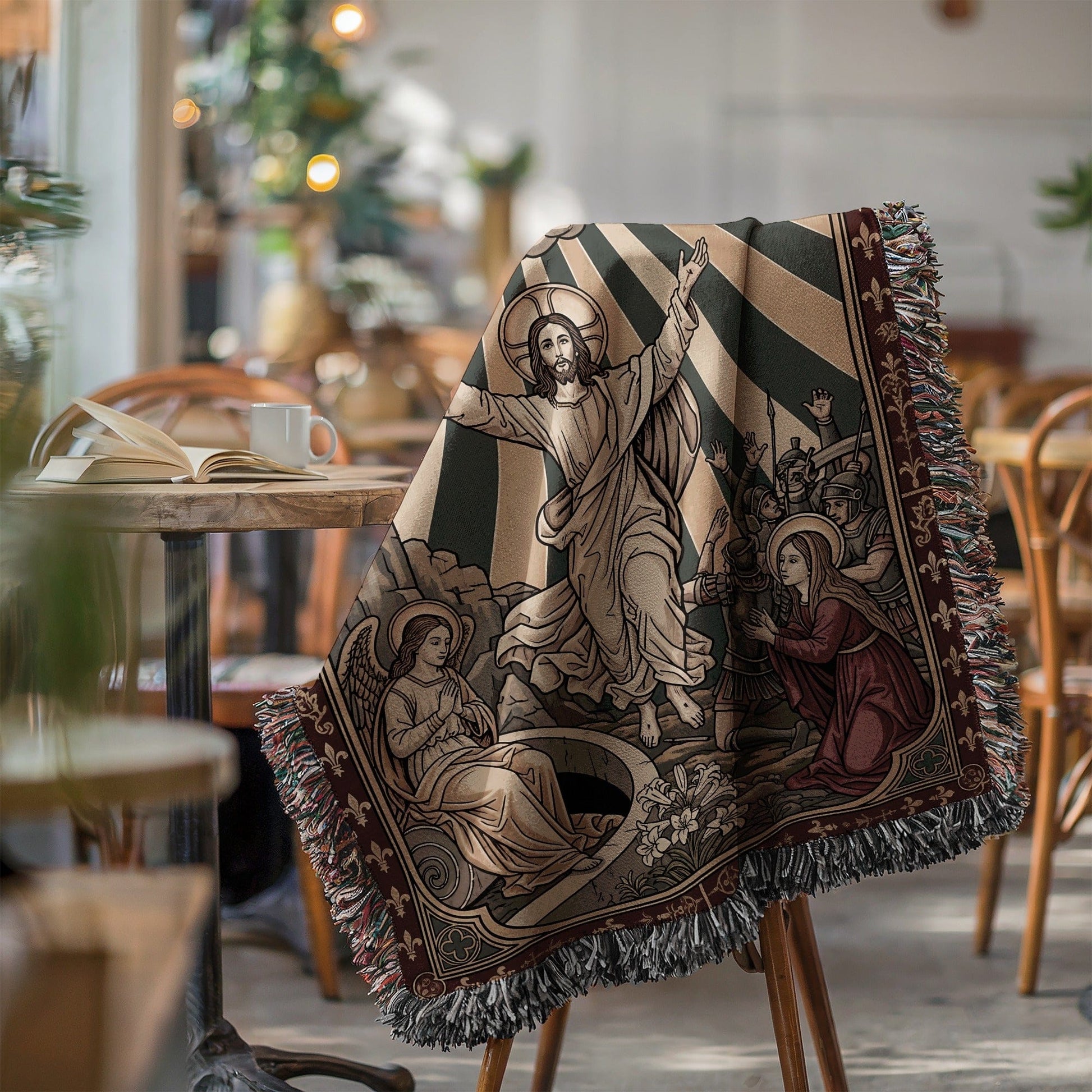 Religious Tapestry Blanket with Biblical Scene Design