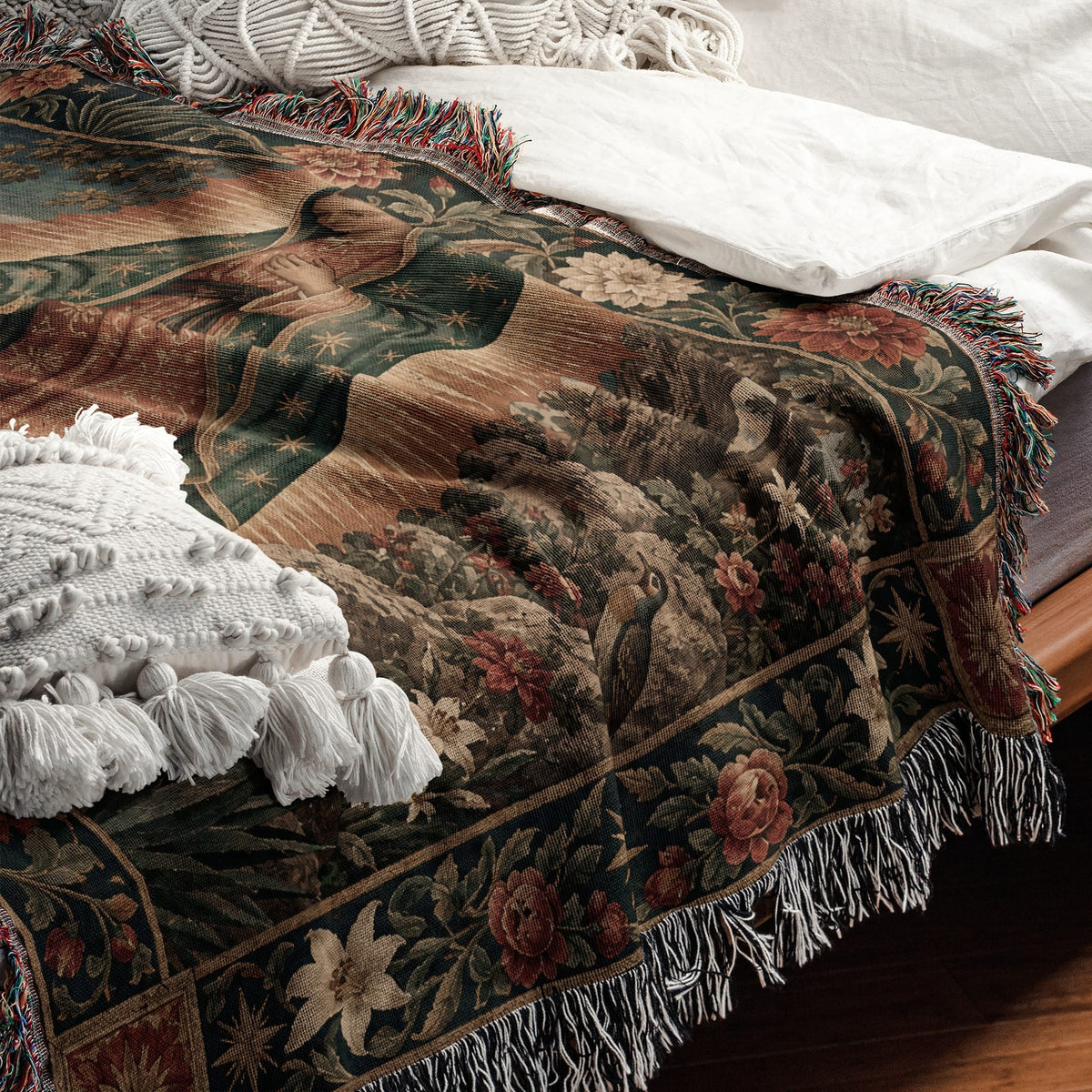 CalmNestStyle Our Lady of Guadalupe at Tepeyac jacquard woven blanket