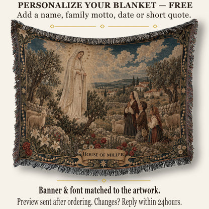 CalmNestStyle Our Lady of Fatima jacquard woven blanket