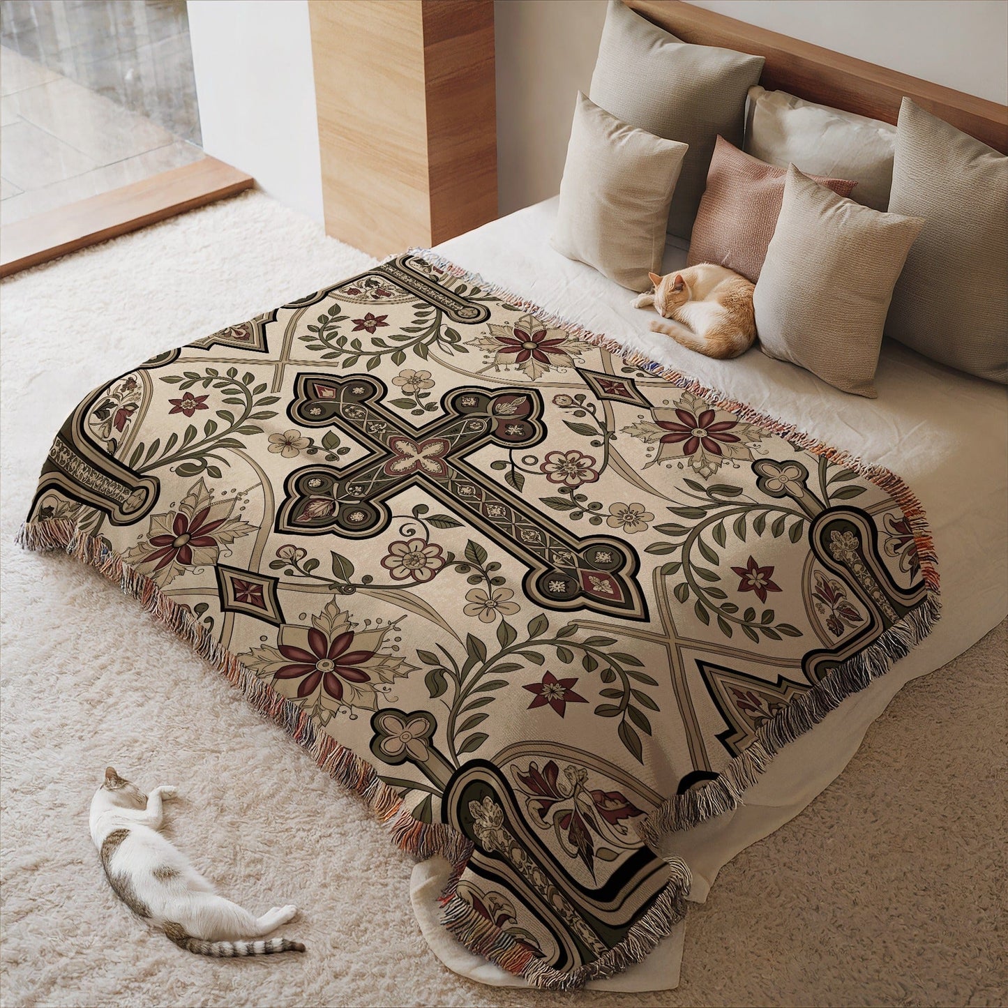 Decorative Throw Blanket with Cross Design