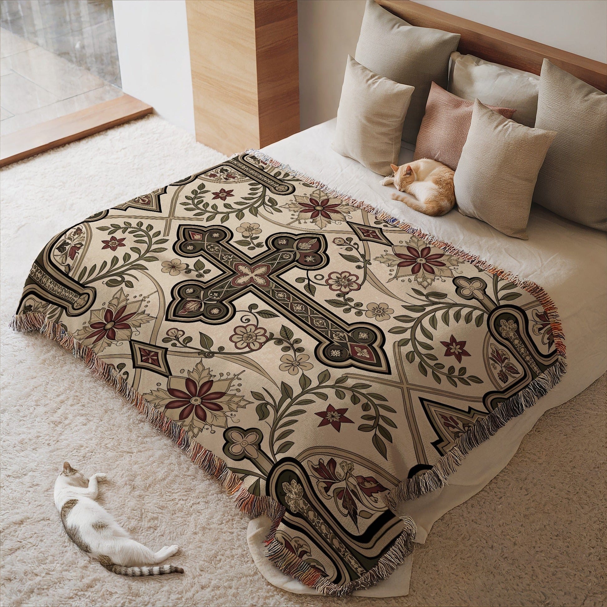 Decorative Throw Blanket with Cross Design